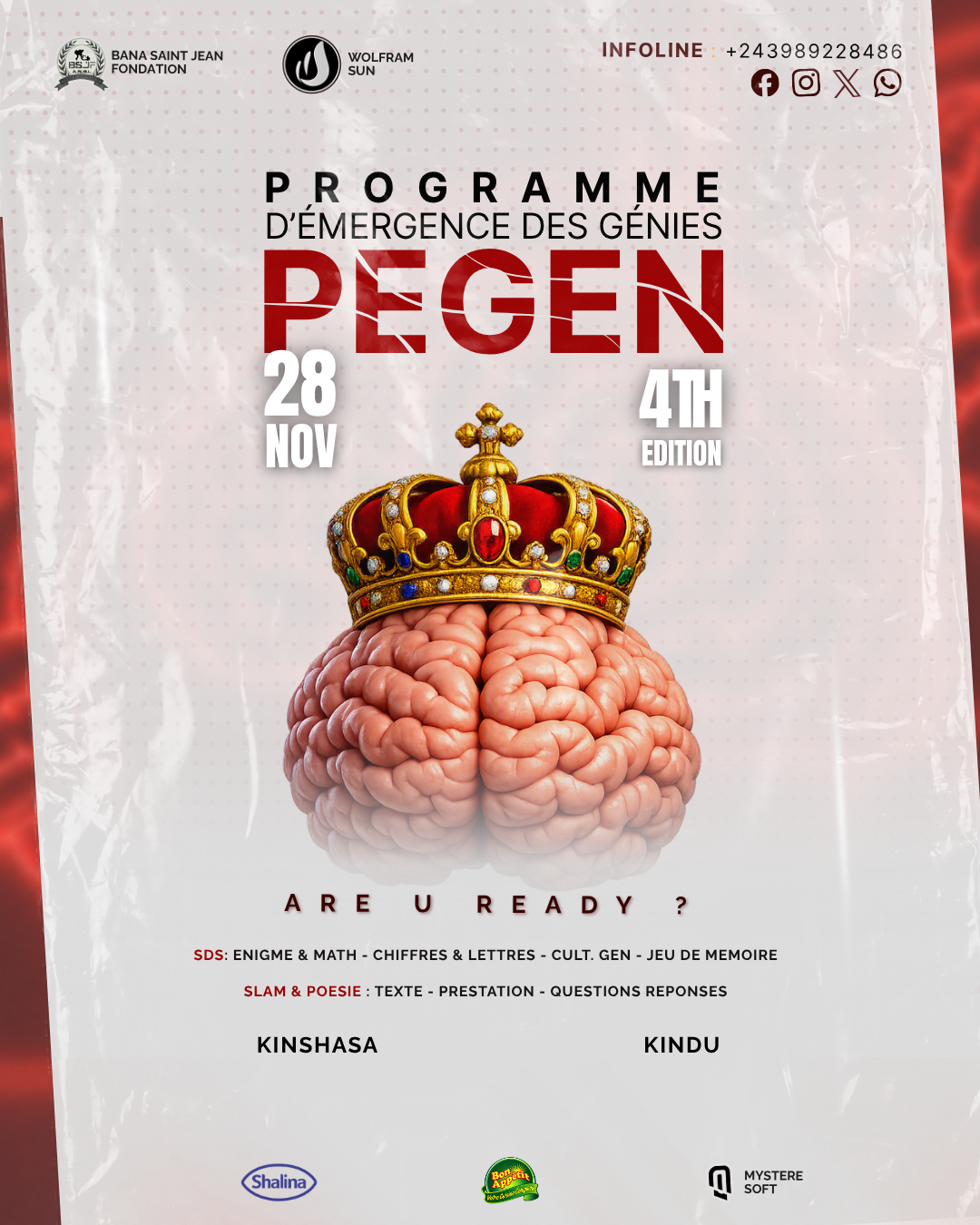 Affiche de la quatrième édition du PEGEN, annoncée à Kindu et Kinshasa à partir du 28 novembre 2026.